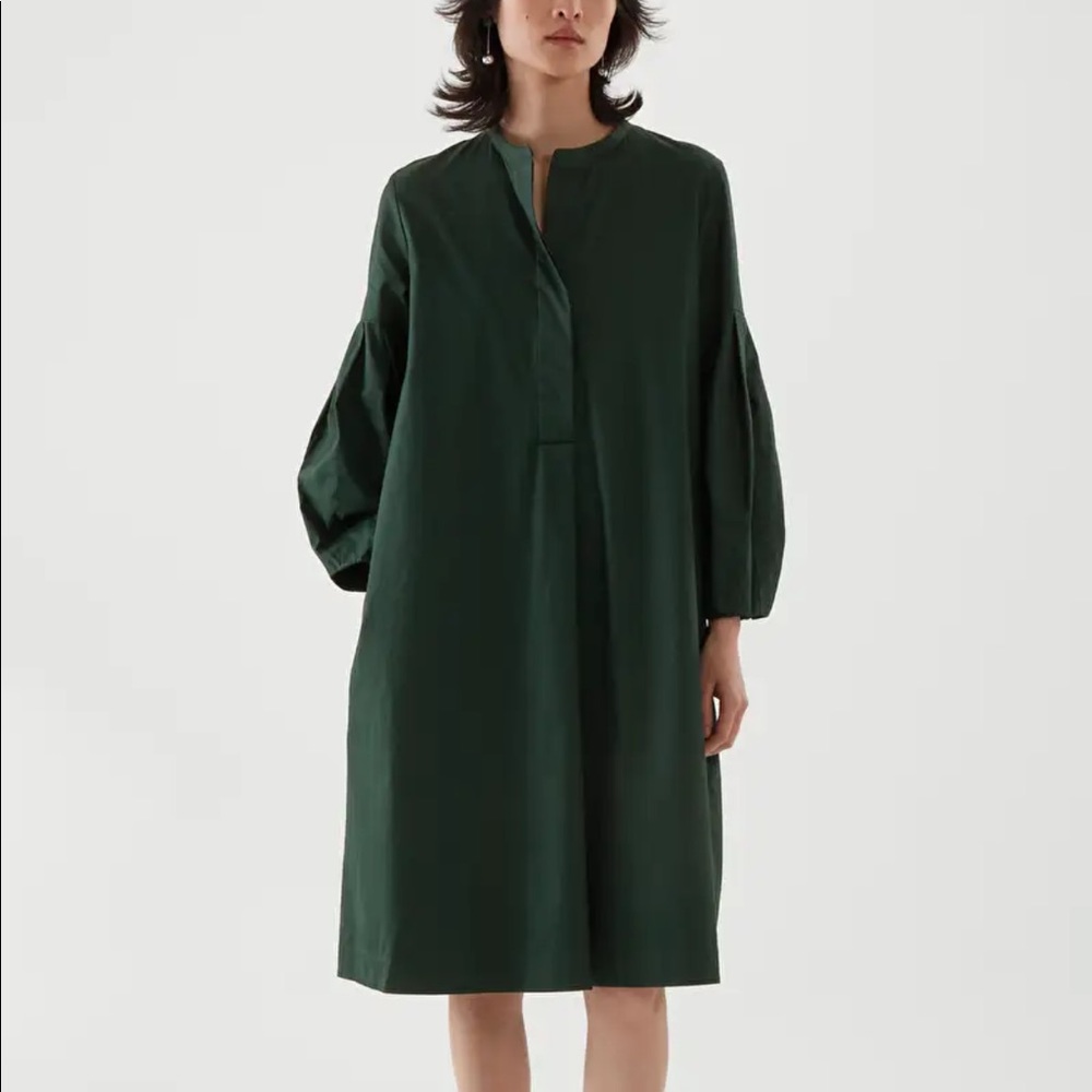 COS NWT Forest Green Pleated Shirt Dress